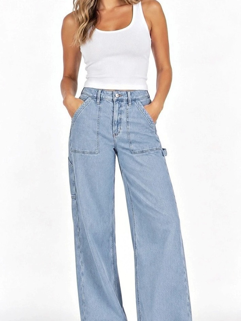 American Eagle Super High-Rise Baggy Wide Leg Carpenter Jeans Blue Size 6